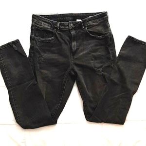 & Denim black distressed skinny high waist jeans